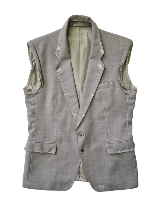 Giacca Destrutturata Senza Maniche A Taglio Vivo Con Cuciture A Contrasto